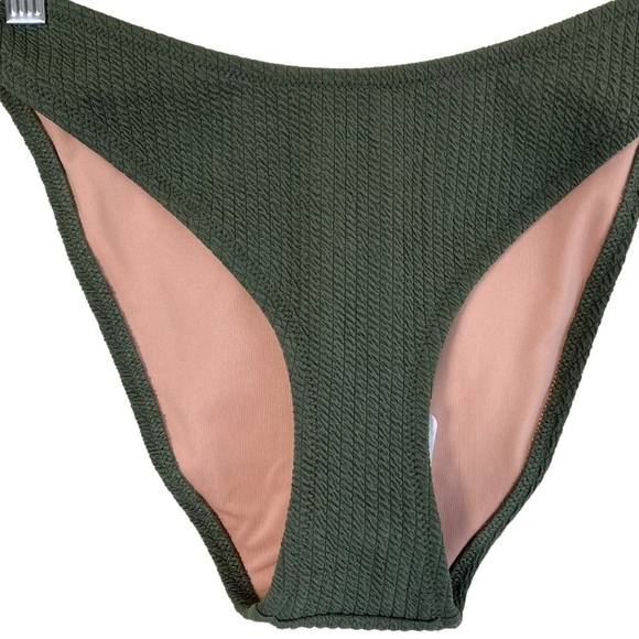 NWT J.Crew Olive Green Scrunchie Textured Curved Waist Cheeky Bikini Bottom Sz M - Picture 3 of 16
